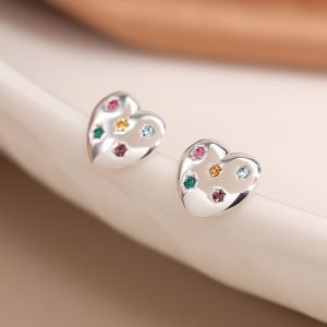 Sterling Silver Rainbow Crystal Heart Earrings