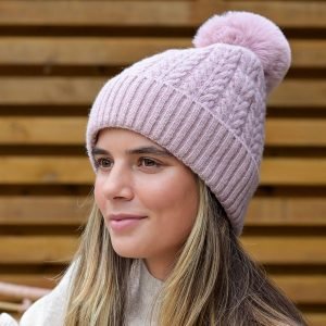 Herringbone Cable Knit Bobble Hat