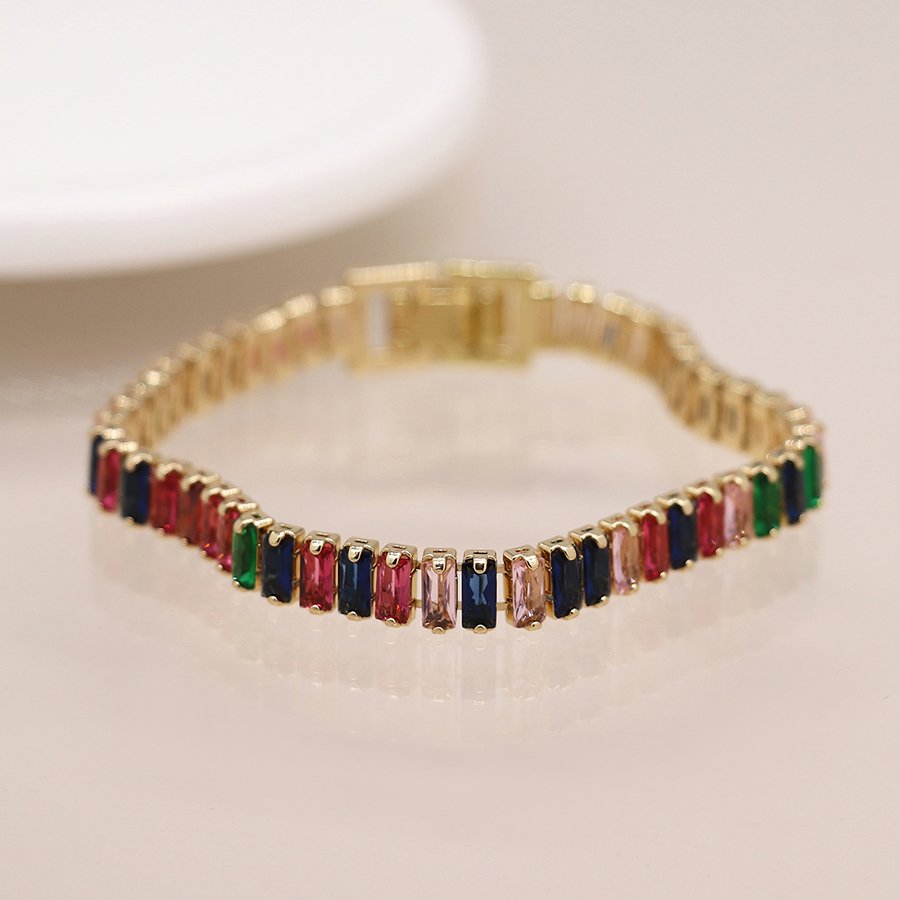 Rainbow Baguette Tennis Bracelet