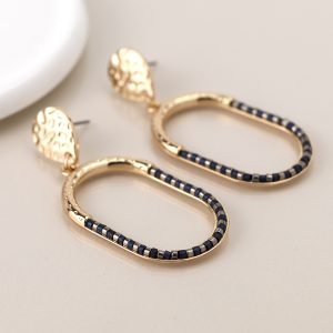 Alternative view of Gold and Black Oval Drop Earrings