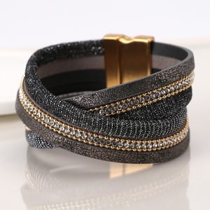 Bronze and Black Crossover Leather Bracelet