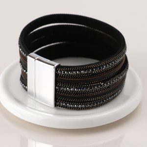 Alternative view of Bronze and Black Leather Crystal Cuff