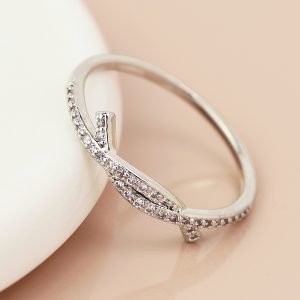 Alternative view of White Gold Plated Entwined Crystal Ring
