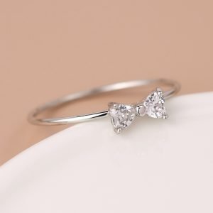 White Gold Plated Crystal Bow Ring