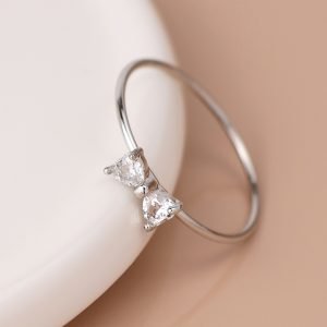 Alternative view of White Gold Plated Crystal Bow Ring