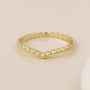 Alternative view of Gold Plated Beaded V Ring