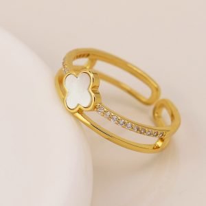 Gold Plated Layered Quatrefoil Crystal Ring