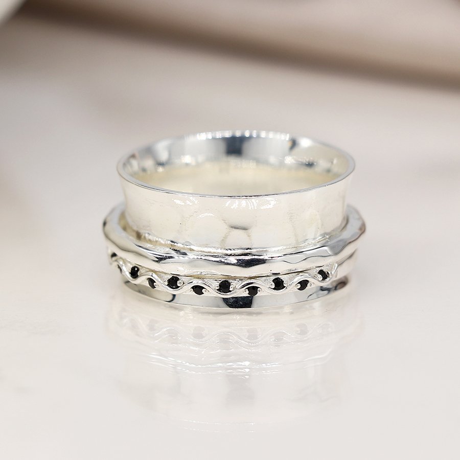 Sterling Silver Black Crystal Spinning Ring - Image 3
