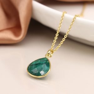 Gold Plated Emerald Teardrop Necklace