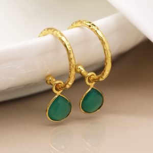 Green Onyx Drop Hoops