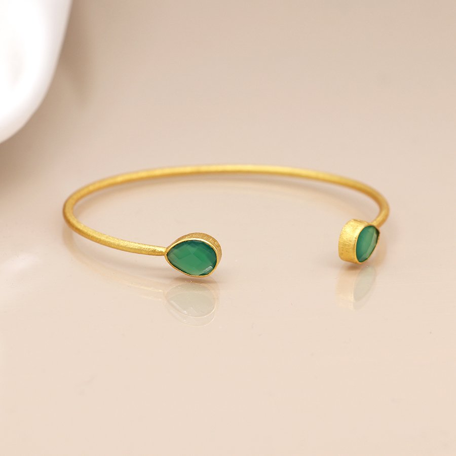 14 Carat Gold Plated Gemstone Teardrop Bangle - Image 6