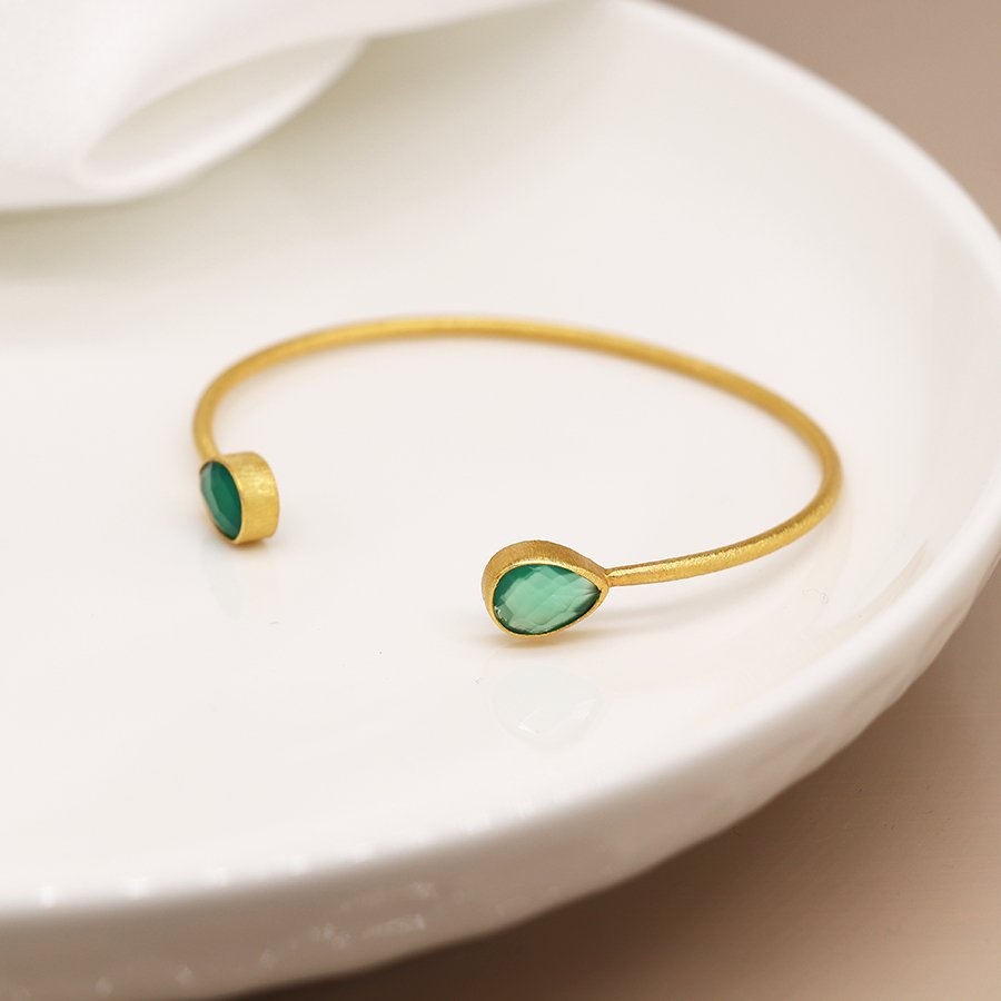 14 Carat Gold Plated Gemstone Teardrop Bangle - Image 3