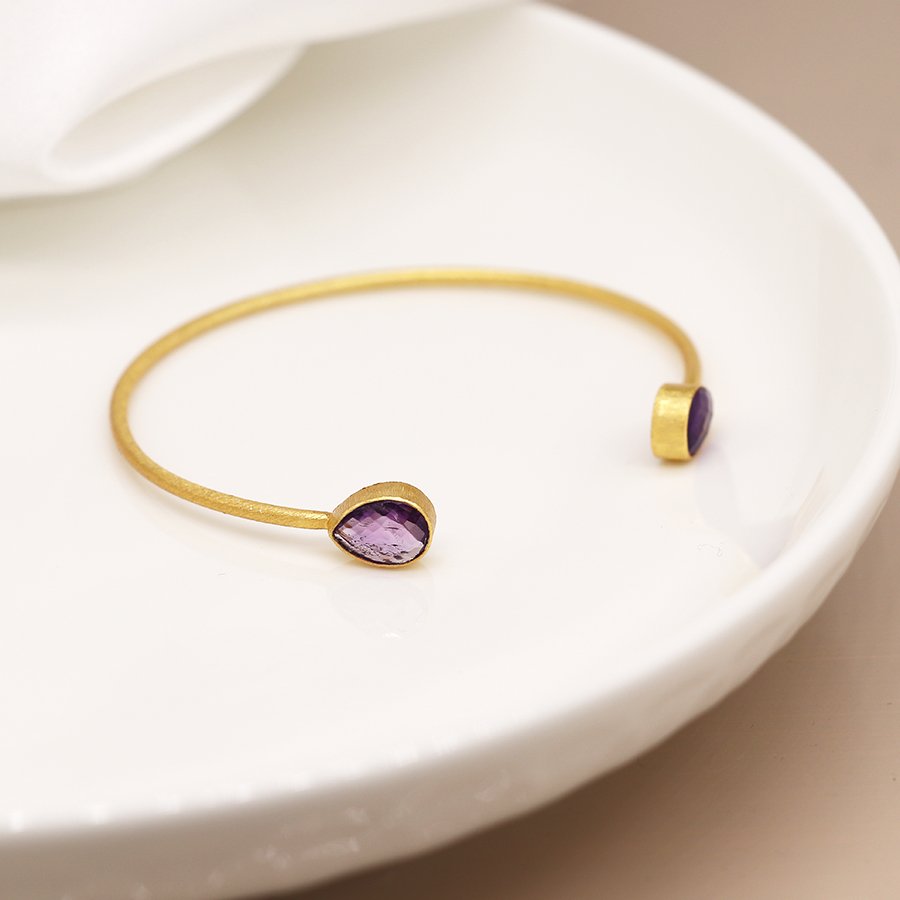 14 Carat Gold Plated Gemstone Teardrop Bangle - Image 7