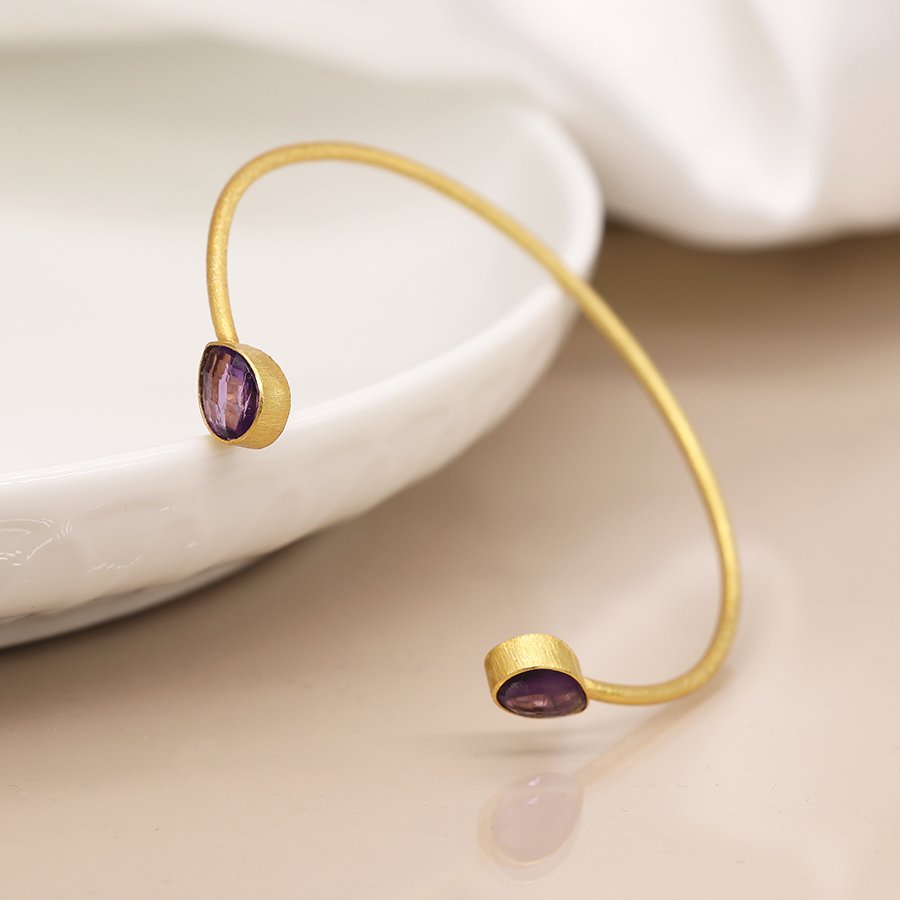 14 Carat Gold Plated Gemstone Teardrop Bangle - Image 4