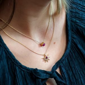 Alternative view of Gold Ruby Sunburst Necklace