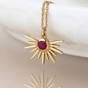 Gold Ruby Sunburst Necklace
