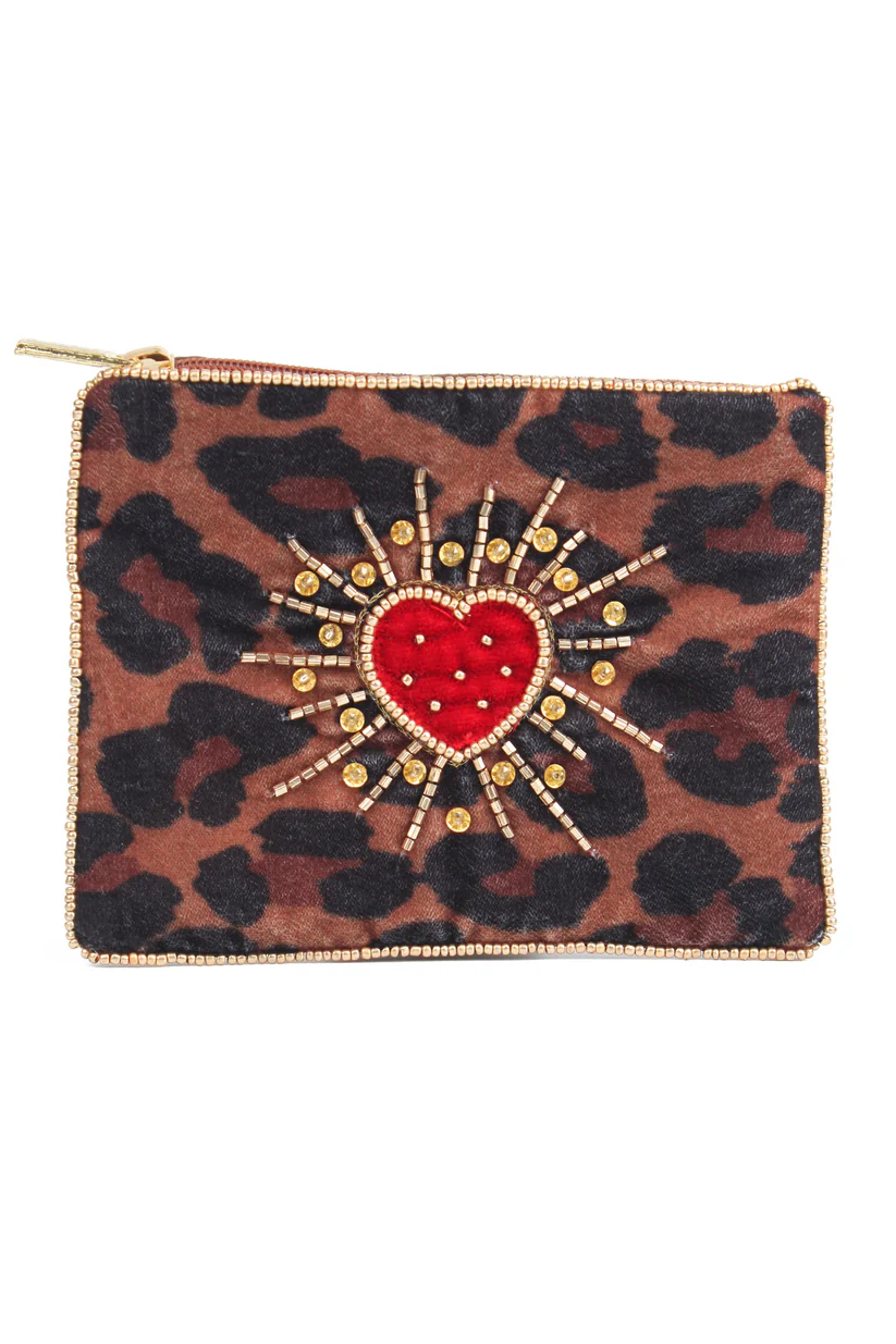 Leopard Heart Burst Small Pouch