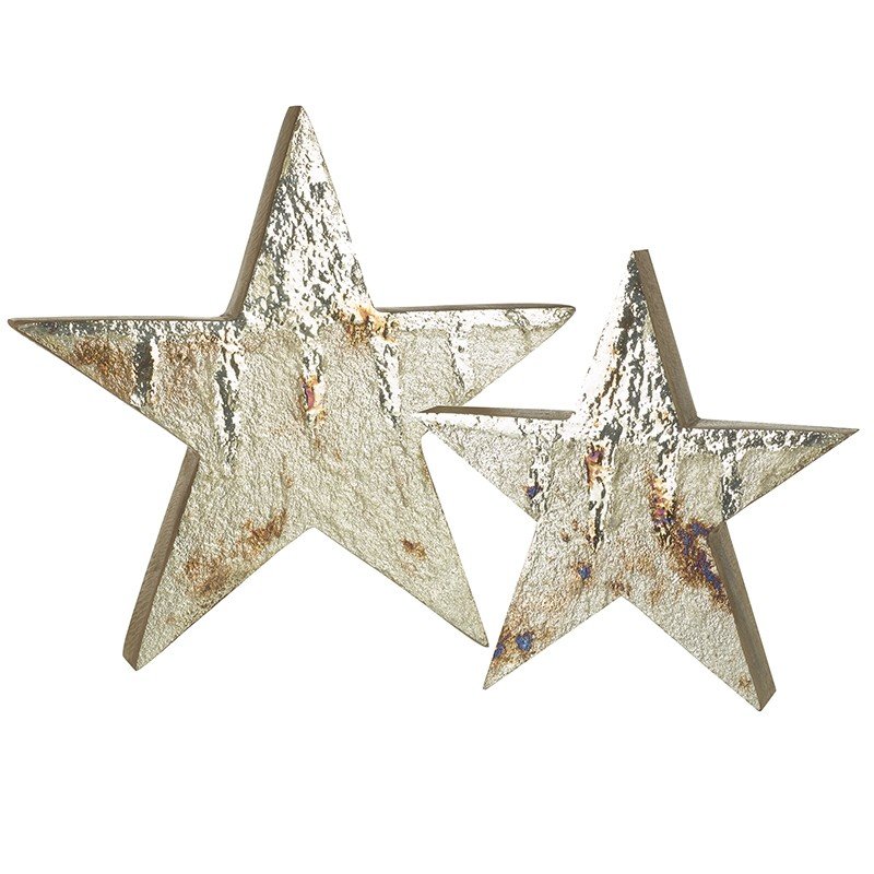 Set of 2 Wooden Stars with gold leaf