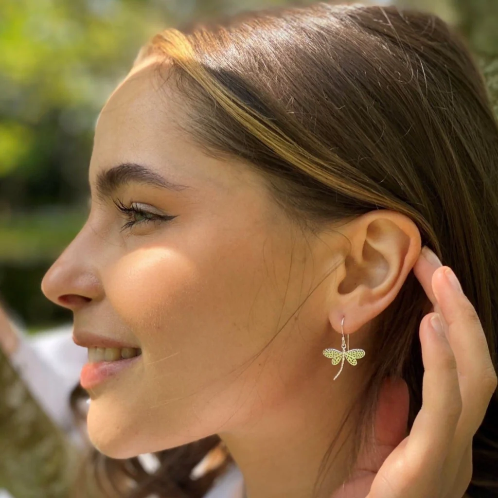 Sterling Silver Dragonfly Earrings with Gold Plated Wings