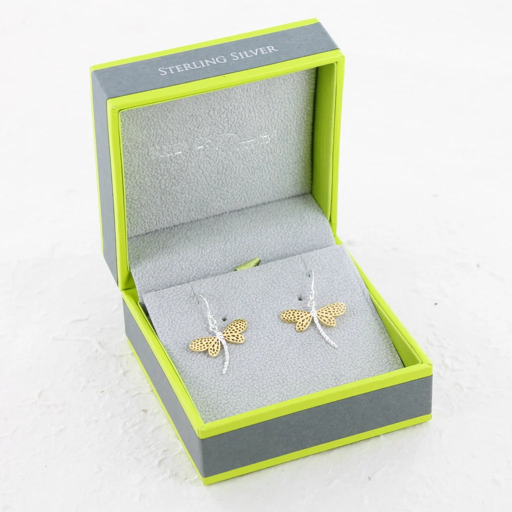 Sterling Silver Dragonfly Earrings with Gold Plated Wings - Image 2