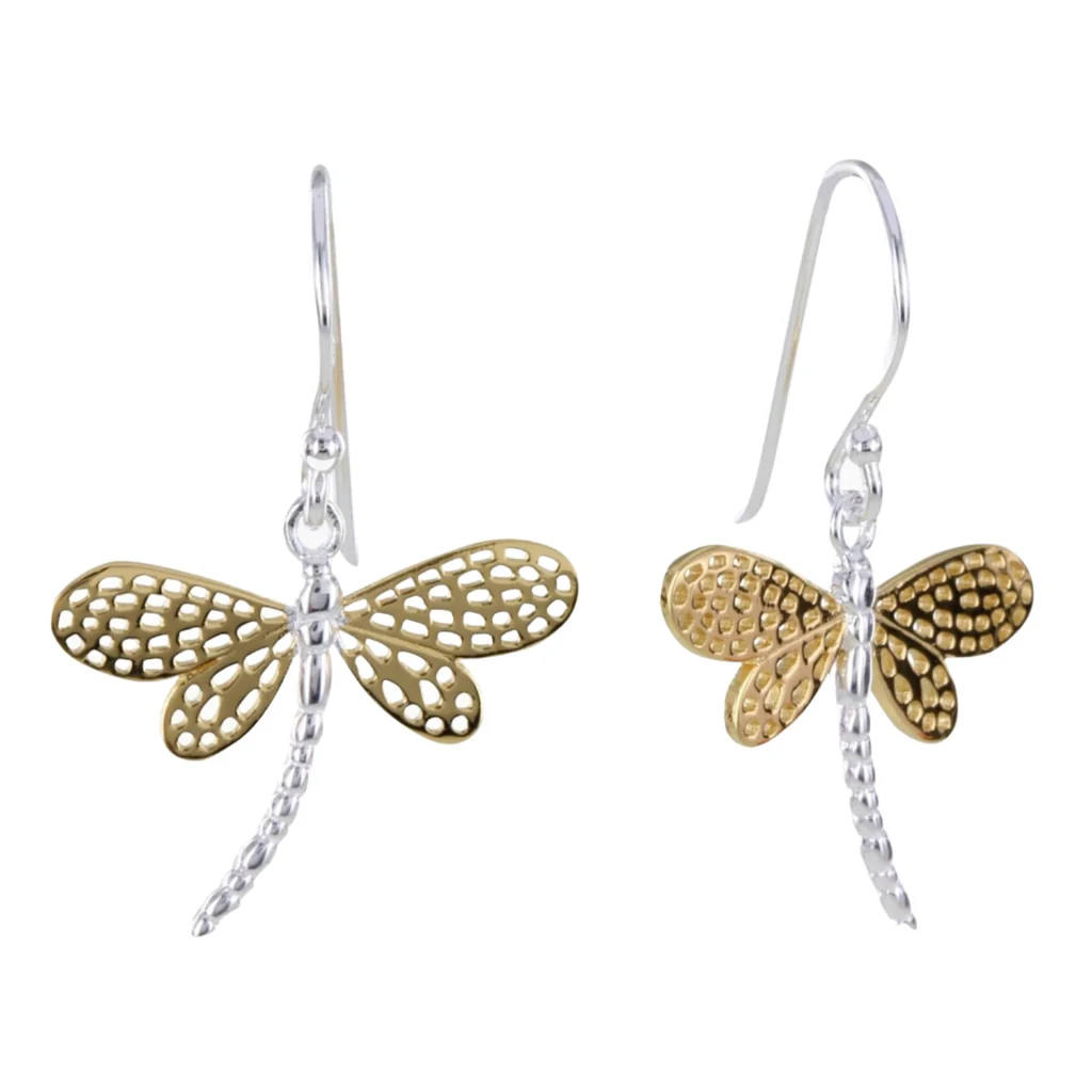Sterling Silver Dragonfly Earrings with Gold Plated Wings - Image 3