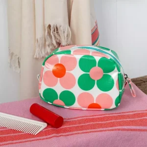 Green and Pink Daisy Makeup Bag