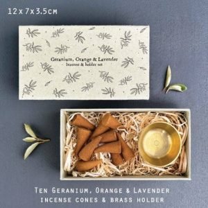 Large Matchbox Cone set Geranium, Orange and Lavender